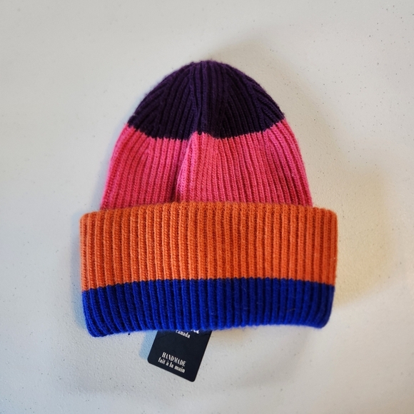 Norla Canada Striped Pink Beanie Touque Winter Hat New NWT Wool Alpaca Cotton - Picture 1 of 4